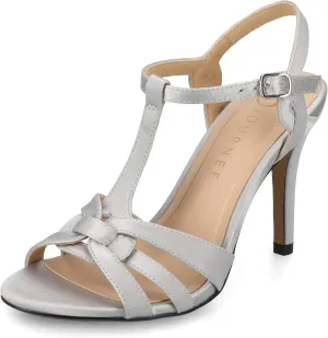 Journee Womens cushioned footbeds Valry Stiletto Heel faux leather open toe ankle strap buckle multi strap