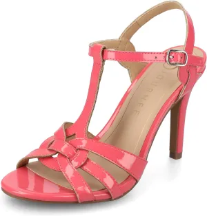 Journee Womens cushioned footbeds Valry Stiletto Heel faux leather open toe ankle strap buckle multi strap