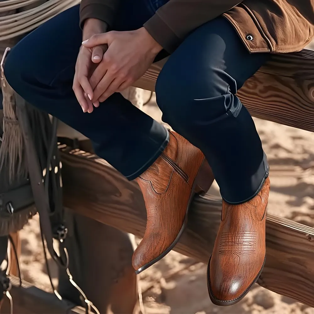 Jousen Cowboy Boots For Men Classic Western Embroidered Boot Retro Short Botas