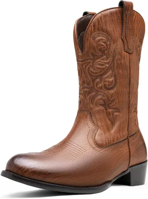 Jousen Cowboy Boots For Men Classic Western Embroidered Boot Retro Short Botas