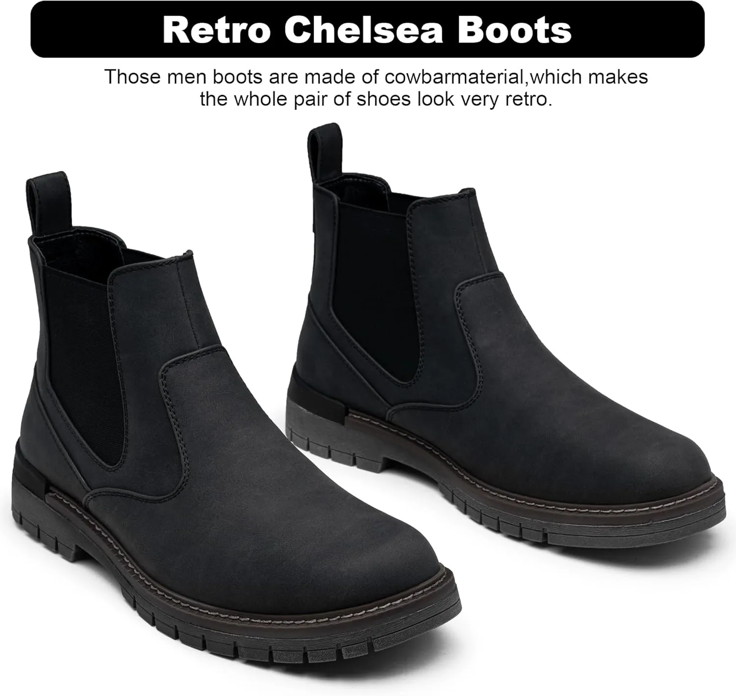 Jousen Mens Boots Retro Chelsea Boots Mens Casual Slip On Boots for Men
