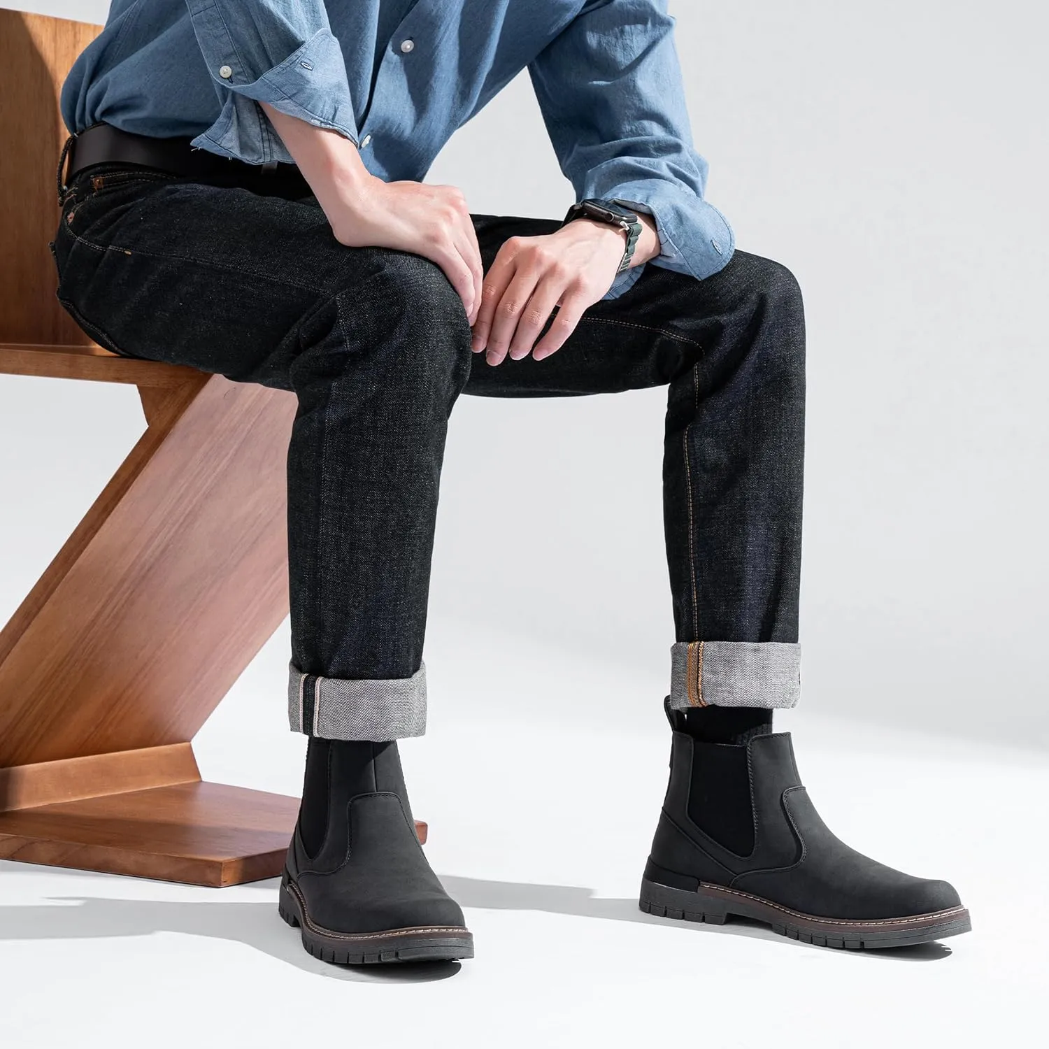 Jousen Mens Boots Retro Chelsea Boots Mens Casual Slip On Boots for Men
