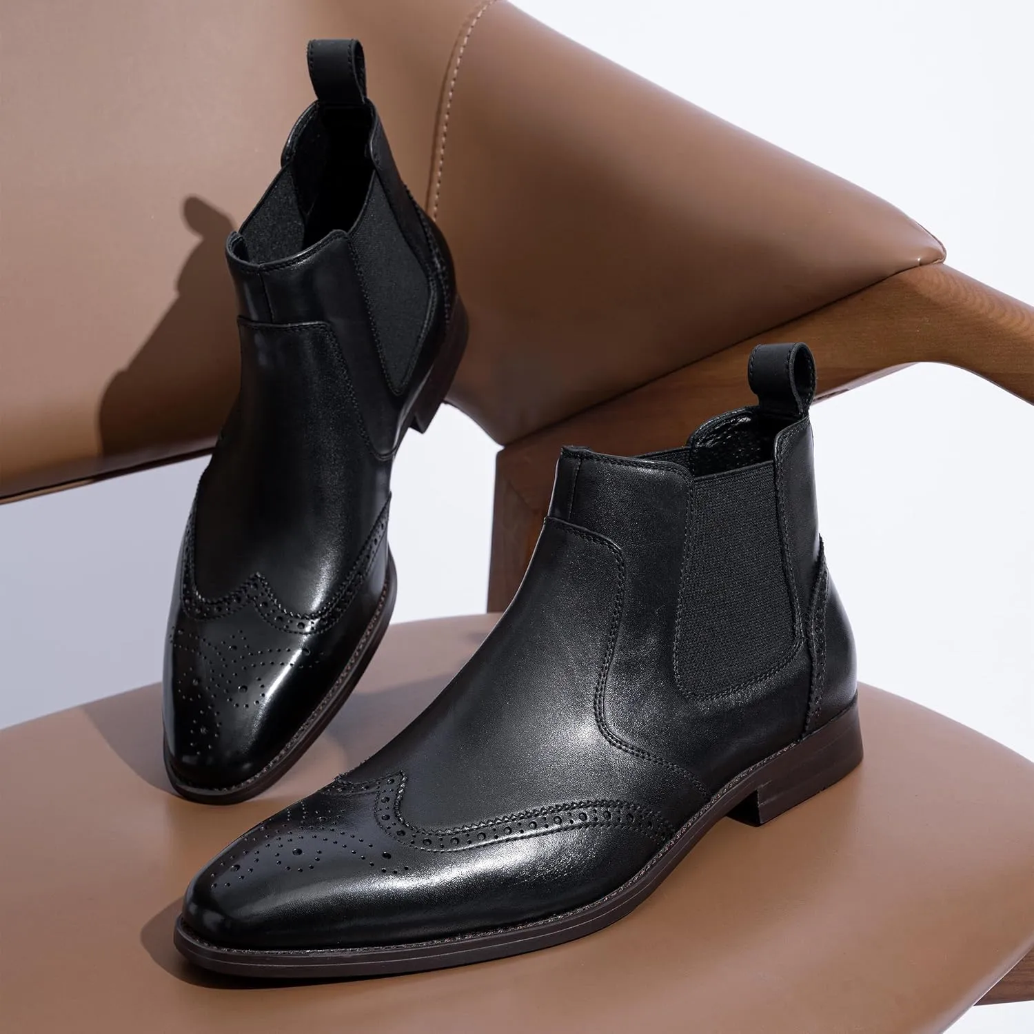 Jousen Men's Chelsea Boots Polished Premium Leather Ankle Dress Boots Classic Retro Slip On Boots for Men