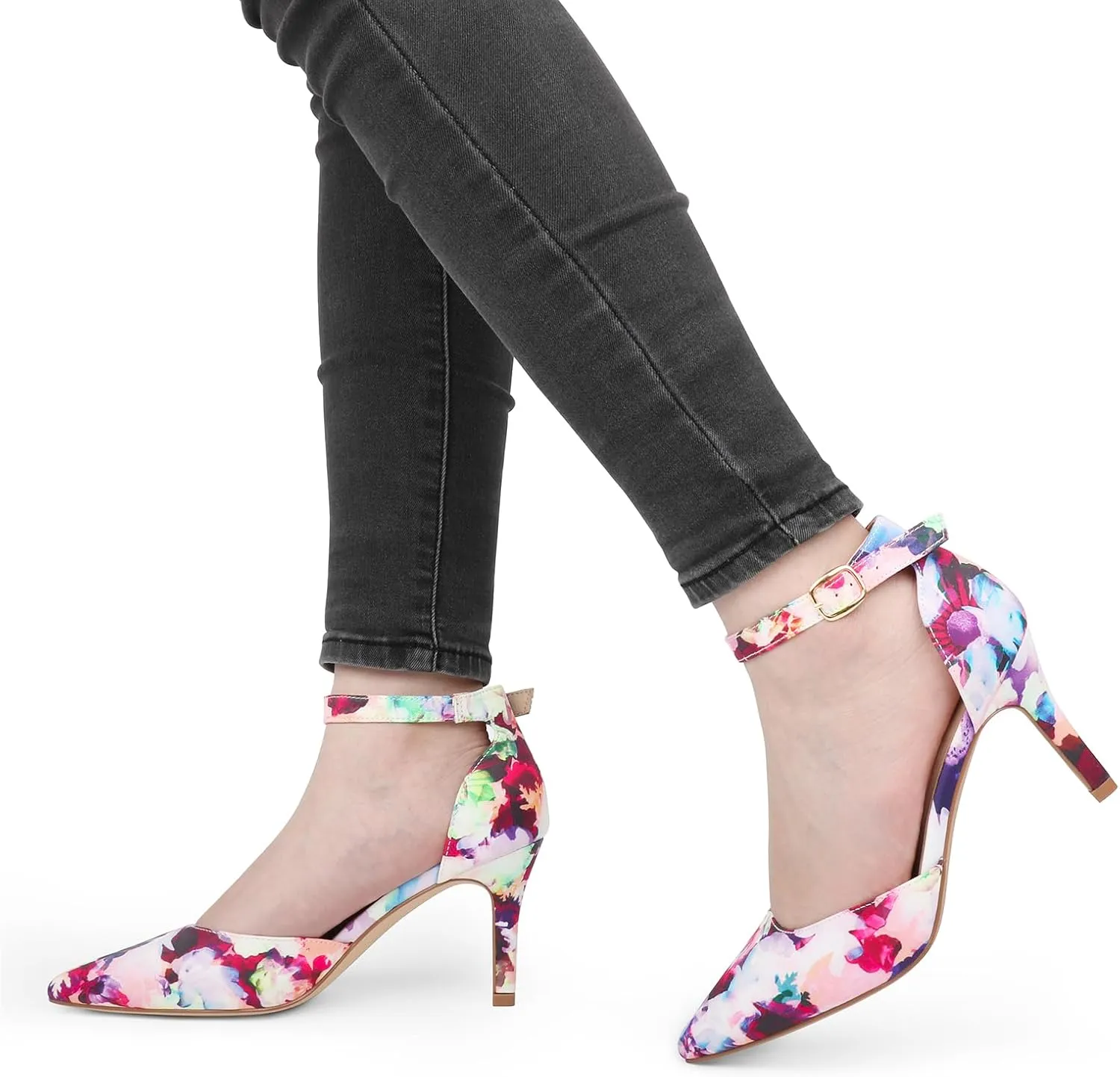 JOY IN LOVE Closed Toe Heels Pumps for Women 3IN Stiletto Pointed Toe Ankle Strap Heels