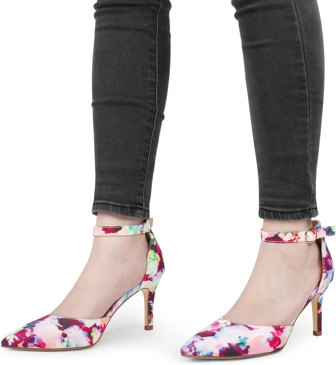 JOY IN LOVE Closed Toe Heels Pumps for Women 3IN Stiletto Pointed Toe Ankle Strap Heels