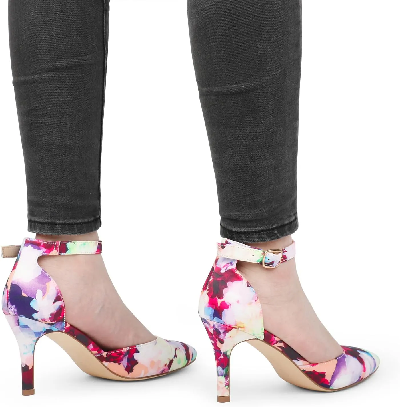 JOY IN LOVE Closed Toe Heels Pumps for Women 3IN Stiletto Pointed Toe Ankle Strap Heels