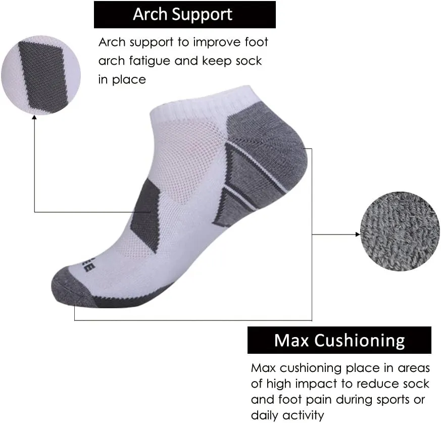 JOYNÉE Men's 6 Pack Athletic No Show Performance Cushioned Low Cut Running Socks