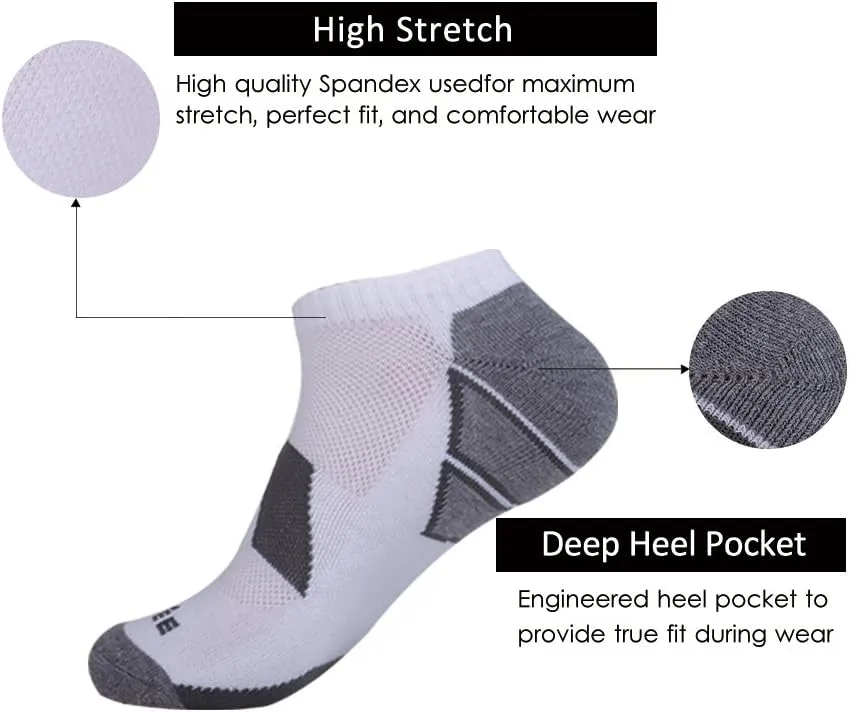 JOYNÉE Men's 6 Pack Athletic No Show Performance Cushioned Low Cut Running Socks