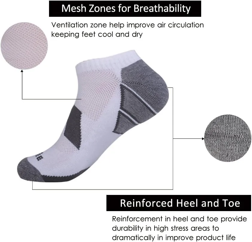 JOYNÉE Men's 6 Pack Athletic No Show Performance Cushioned Low Cut Running Socks