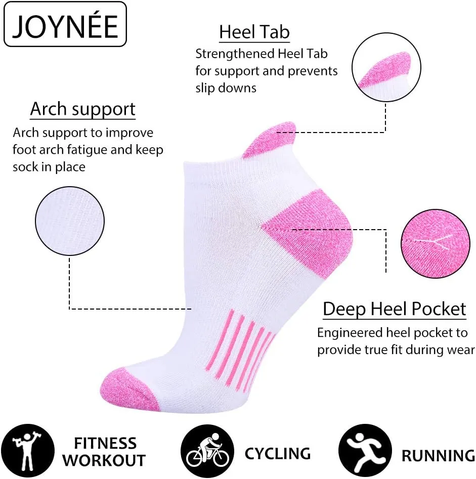 JOYNÉE Womens Ankle Athletic Low Cut Tab Socks Cushioned Running Sports 6 Pack