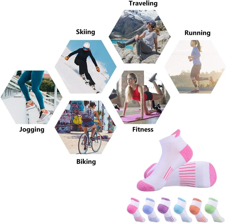 JOYNÉE Womens Ankle Athletic Low Cut Tab Socks Cushioned Running Sports 6 Pack