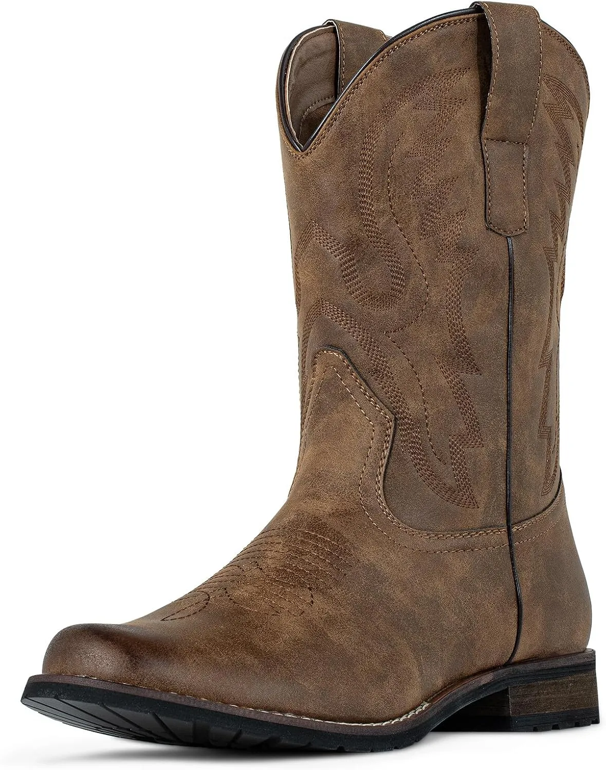 J's.o.l.e Cowboy Boots for Men Round Toe Western Boots Pull on Silp Resistant Men’s Work Boots