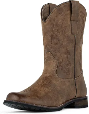 J's.o.l.e Cowboy Boots for Men Round Toe Western Boots Pull on Silp Resistant Men’s Work Boots