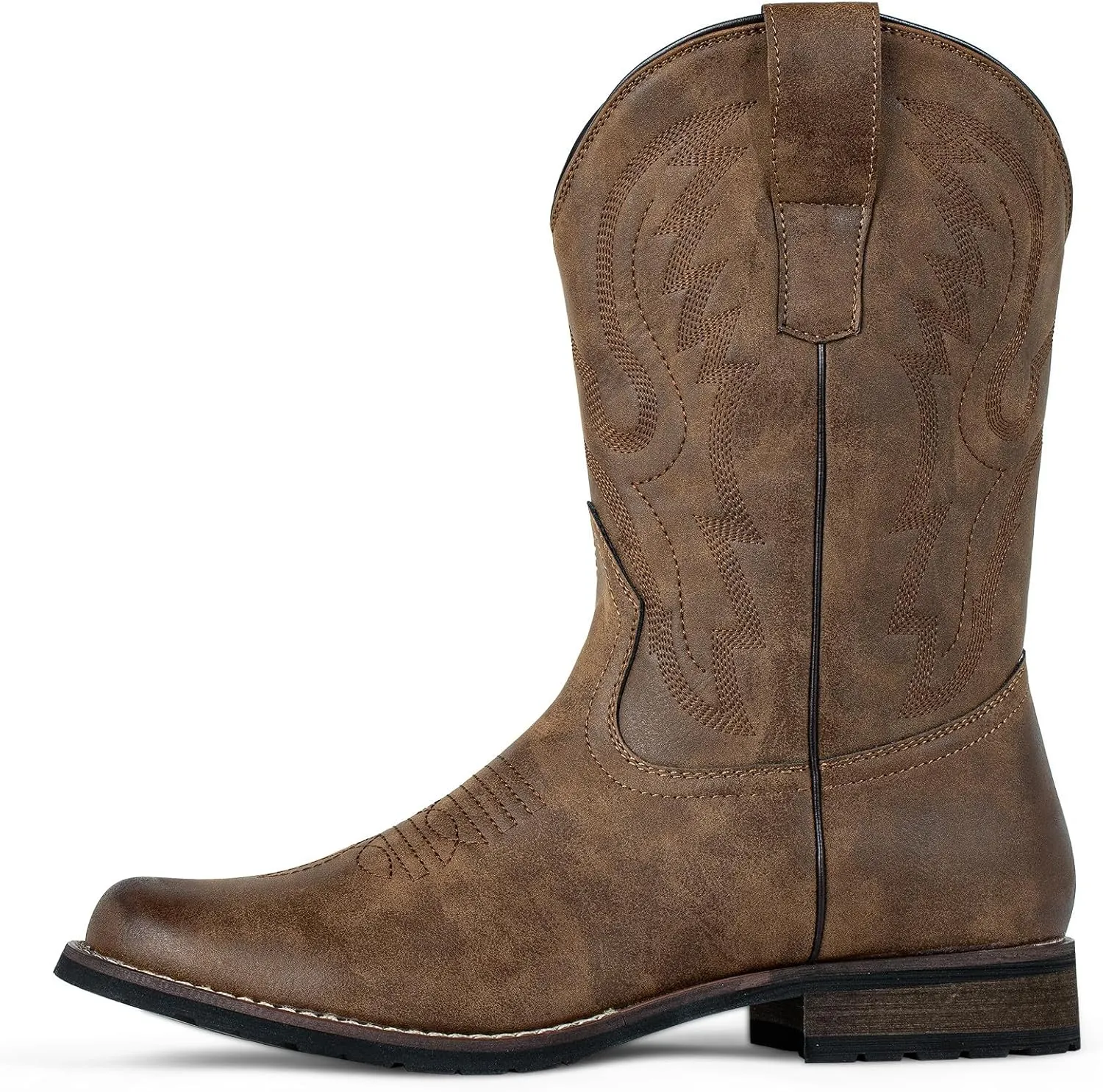 J's.o.l.e Cowboy Boots for Men Round Toe Western Boots Pull on Silp Resistant Men’s Work Boots