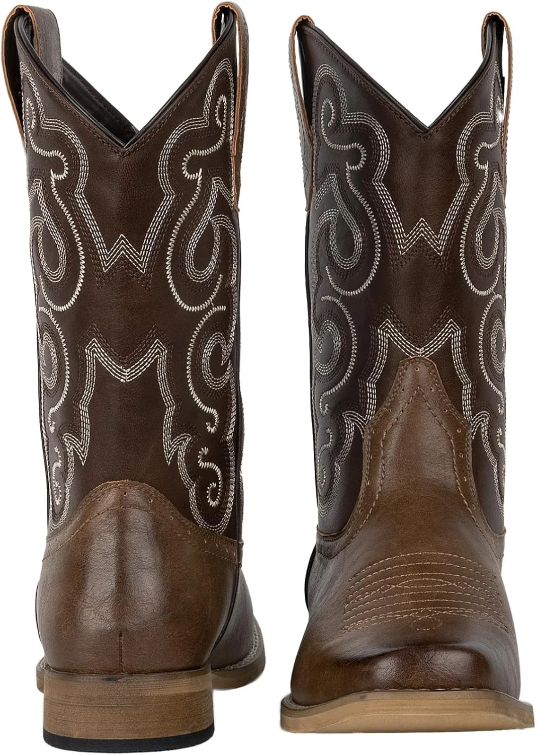 J's.o.l.e Mens Cowboy Boots Square Toe Western Boots Pull on Silp Resistant Brown Work Boots