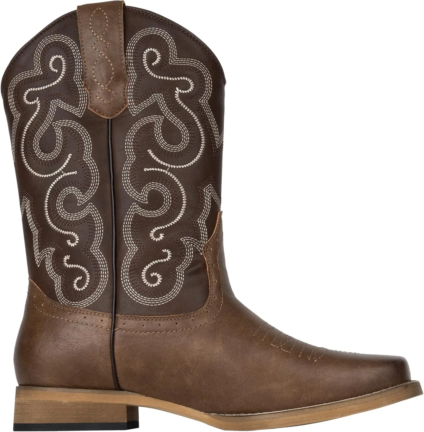 J's.o.l.e Mens Cowboy Boots Square Toe Western Boots Pull on Silp Resistant Brown Work Boots