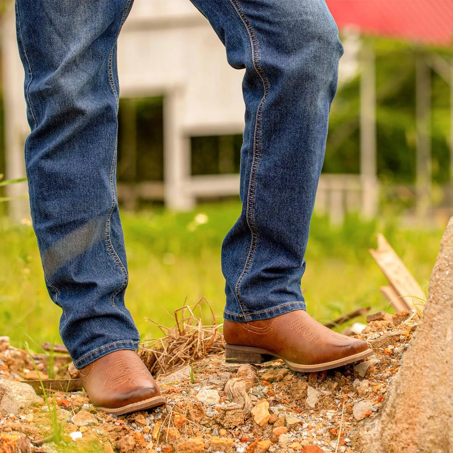J's.o.l.e Men's Western Cowboy Boots Square Toe Ankle Boot for Men Chelsea Dress Casual Boots
