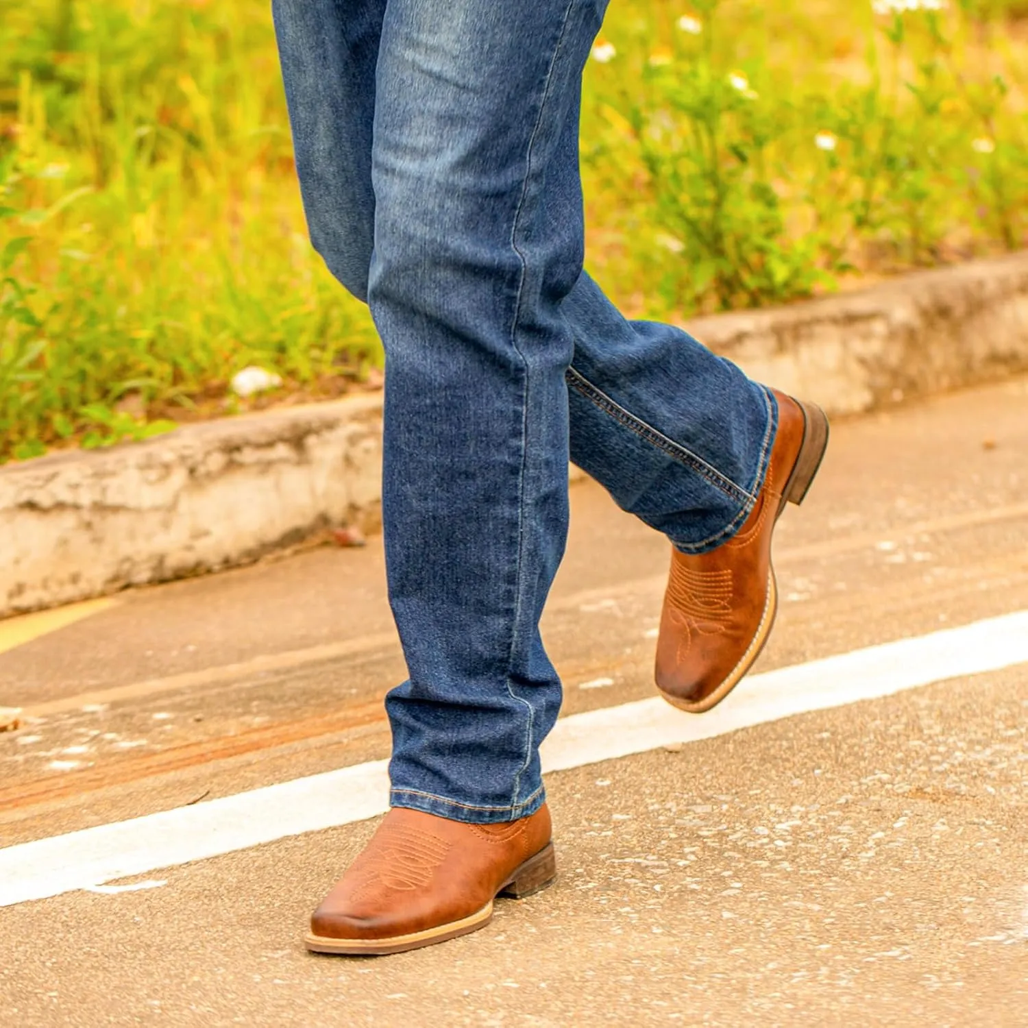 J's.o.l.e Men's Western Cowboy Boots Square Toe Ankle Boot for Men Chelsea Dress Casual Boots