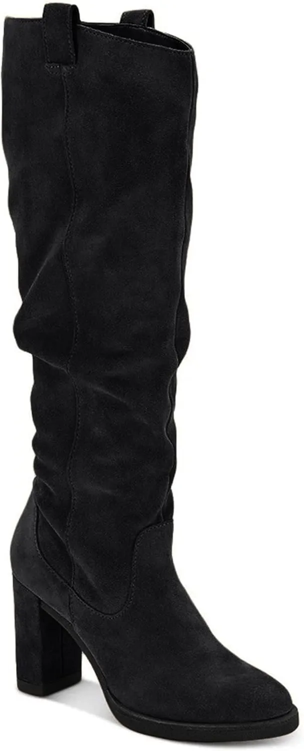 Juliet Holy Women's Knee High Boots Chunky Block Heel Wide Calf Round Toe Side Zipper Fashion Dress Boot