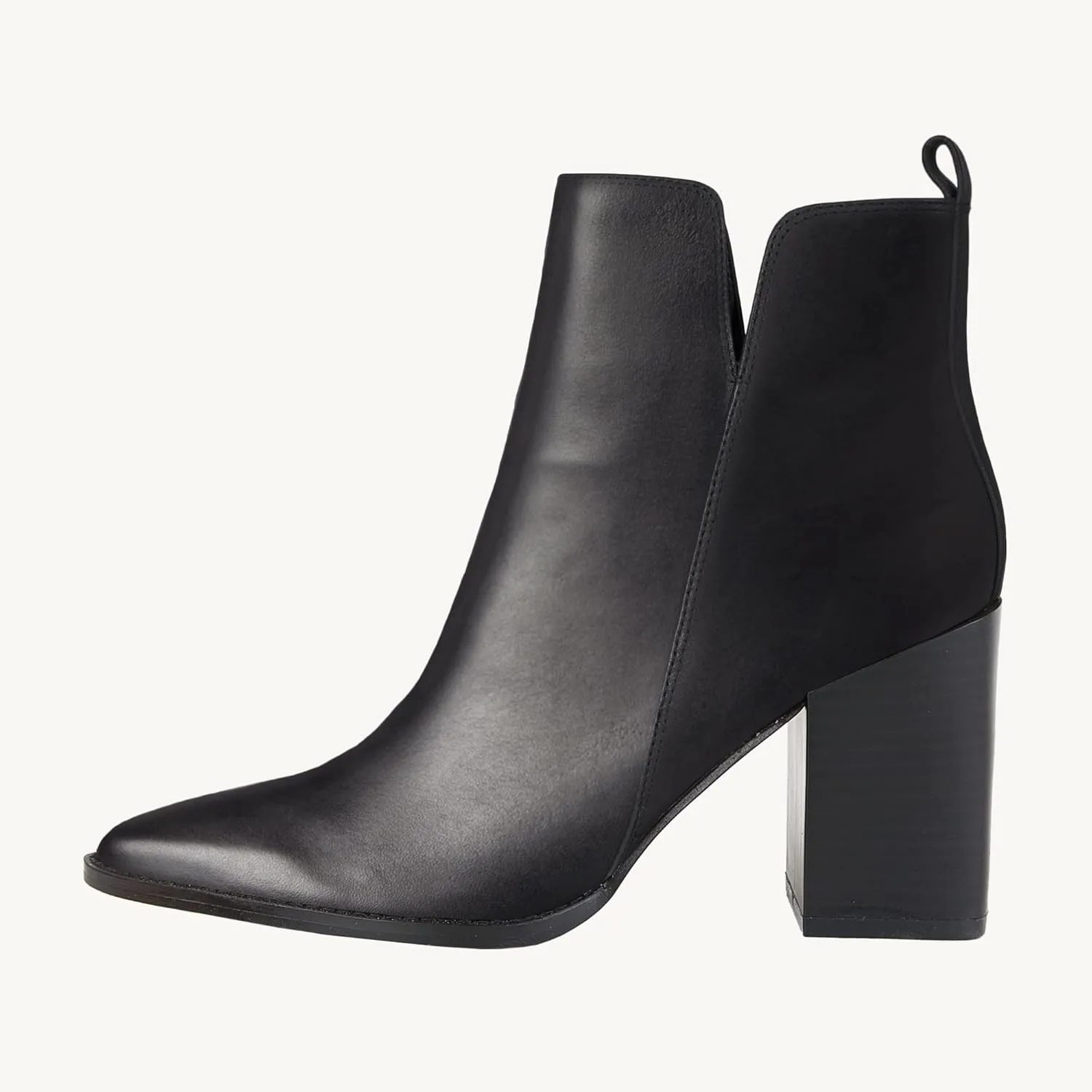 Juliet Holy Women's V Cut Ankle Boots Pointed Toe Stacked Chunky Heel Side Zipper Leather Cutout Western Booties