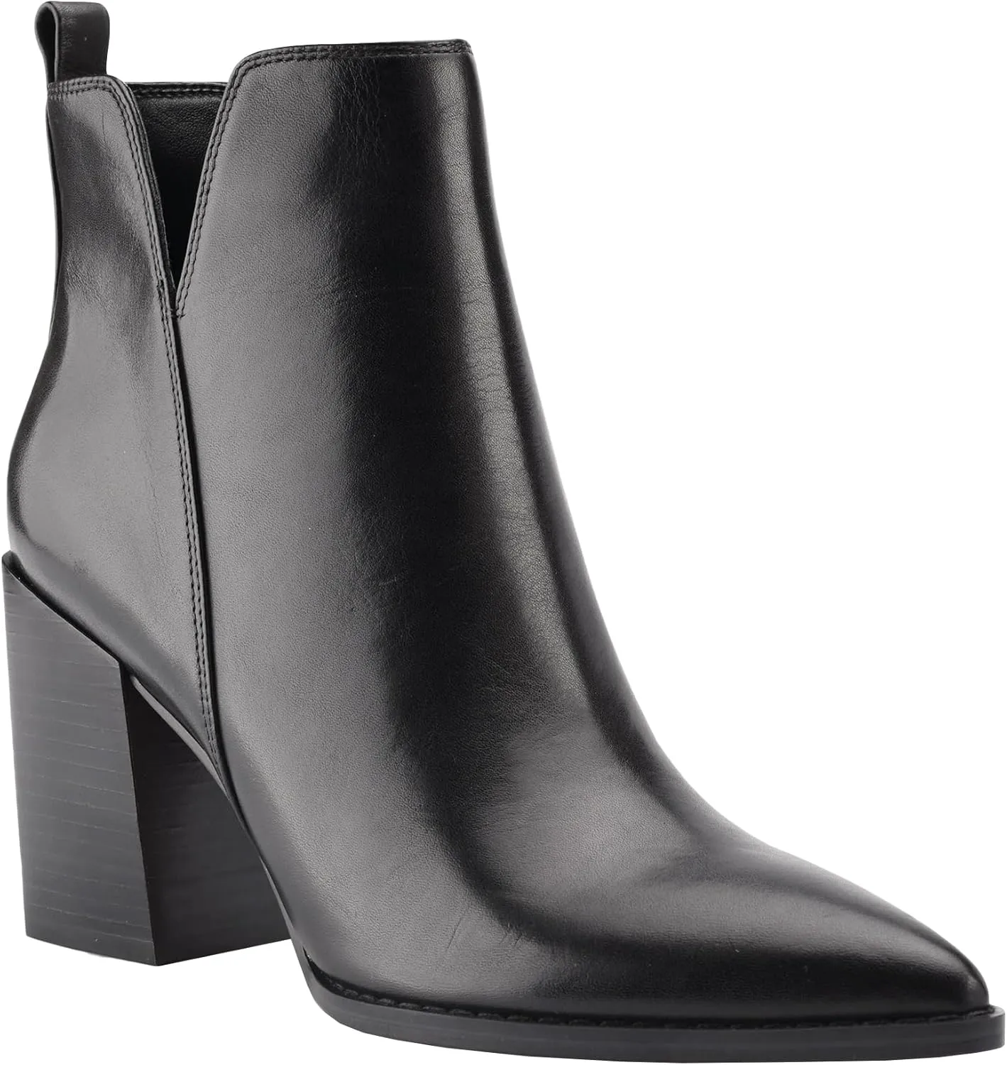 Juliet Holy Women's V Cut Ankle Boots Pointed Toe Stacked Chunky Heel Side Zipper Leather Cutout Western Booties