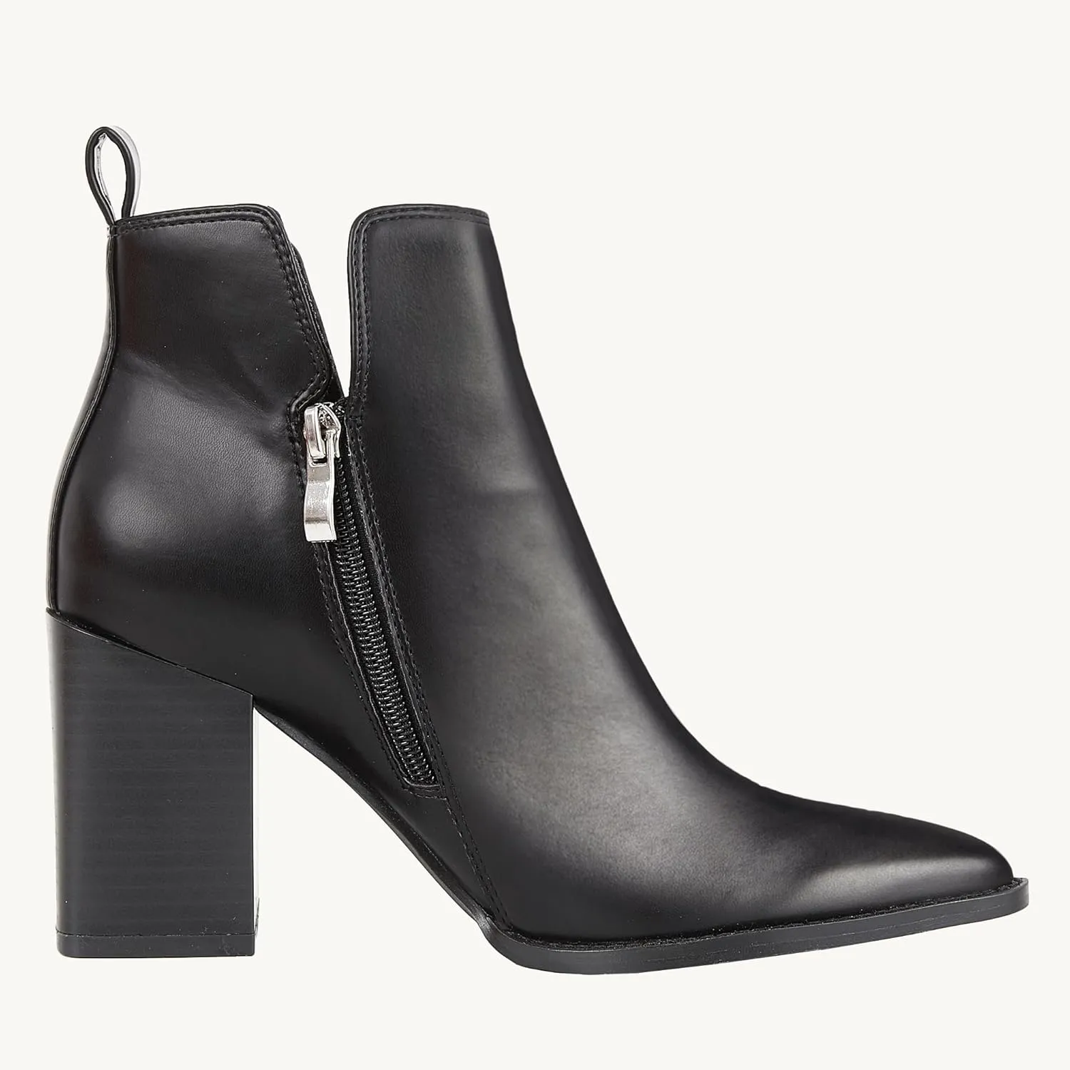Juliet Holy Women's V Cut Ankle Boots Pointed Toe Stacked Chunky Heel Side Zipper Leather Cutout Western Booties