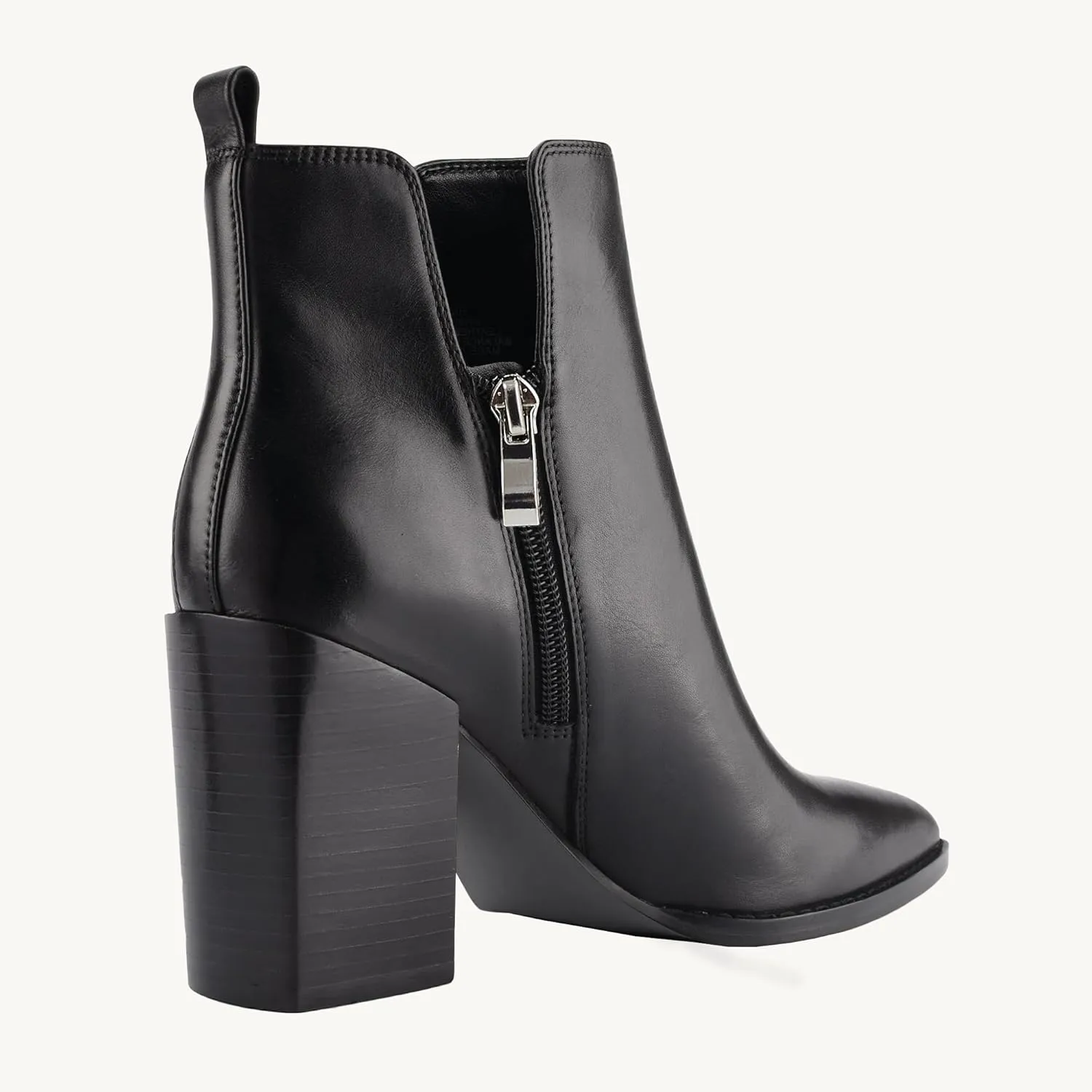Juliet Holy Women's V Cut Ankle Boots Pointed Toe Stacked Chunky Heel Side Zipper Leather Cutout Western Booties