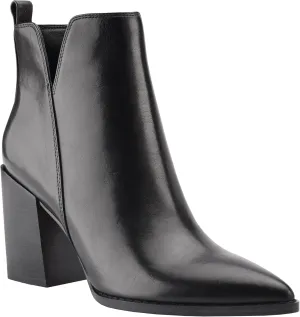 Juliet Holy Women's V Cut Ankle Boots Pointed Toe Stacked Chunky Heel Side Zipper Leather Cutout Western Booties