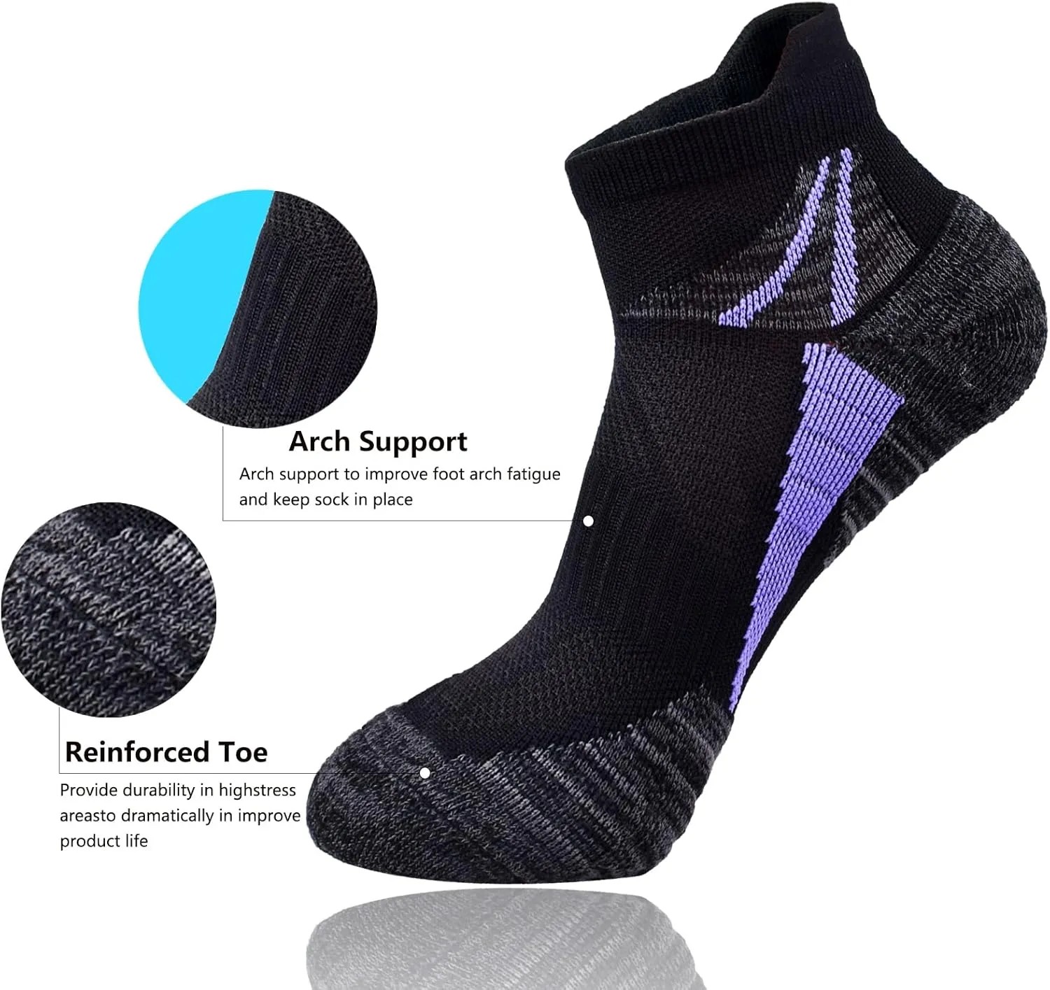 J.WMEET Womens Ankle Socks Athletic Cushioned Breathable Performance Sport Tab Cotton Quarter Women's Running Socks 6 Pack