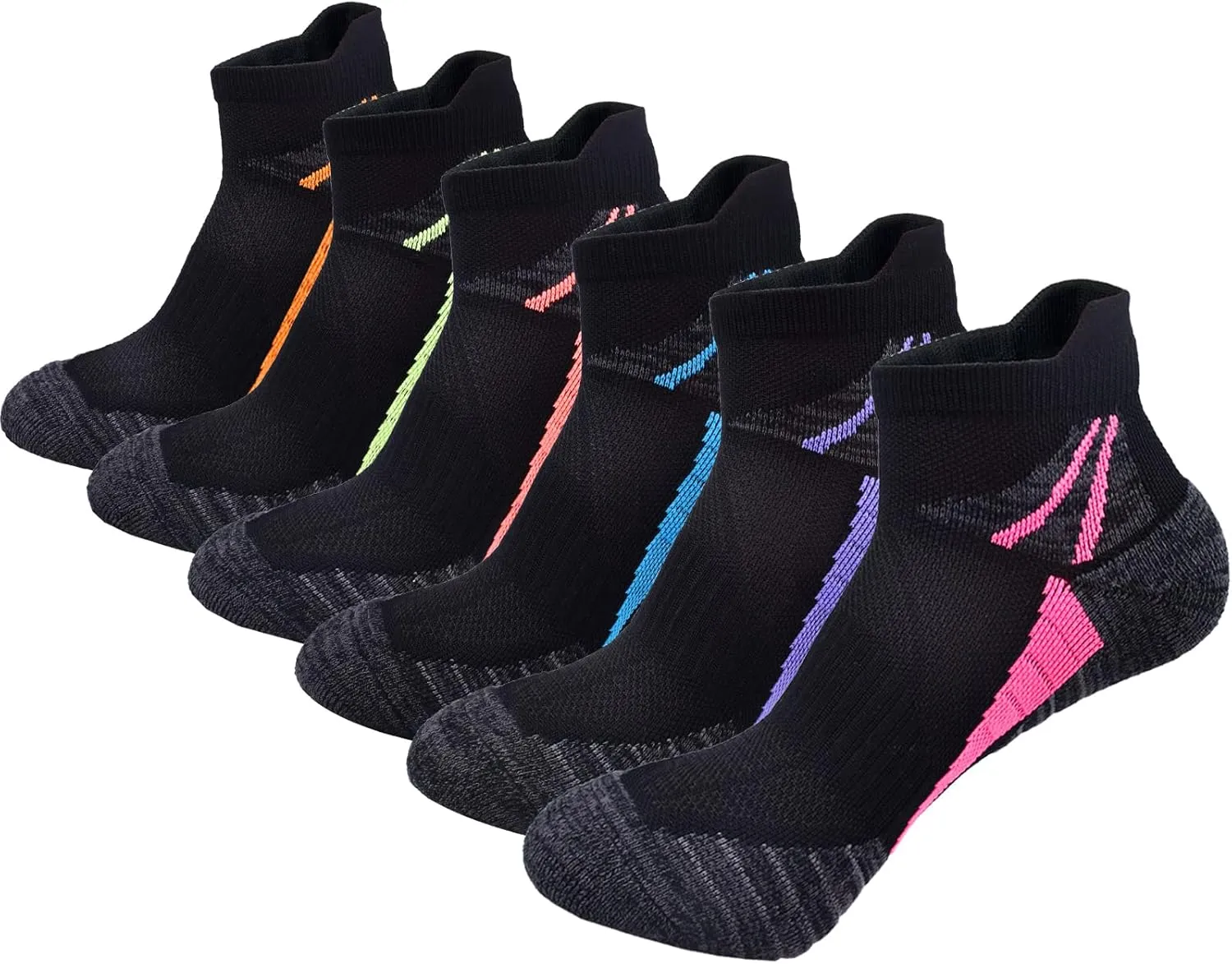 J.WMEET Womens Ankle Socks Athletic Cushioned Breathable Performance Sport Tab Cotton Quarter Women's Running Socks 6 Pack