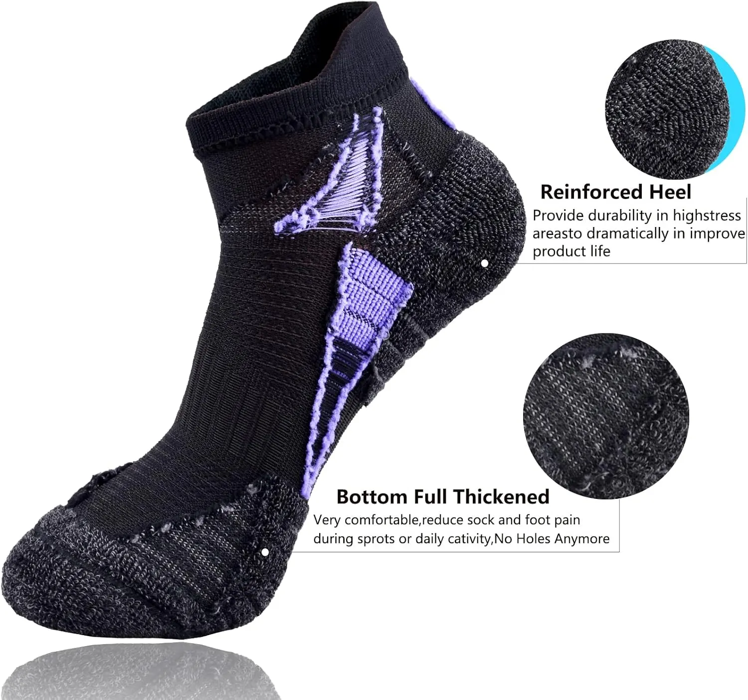 J.WMEET Womens Ankle Socks Athletic Cushioned Breathable Performance Sport Tab Cotton Quarter Women's Running Socks 6 Pack