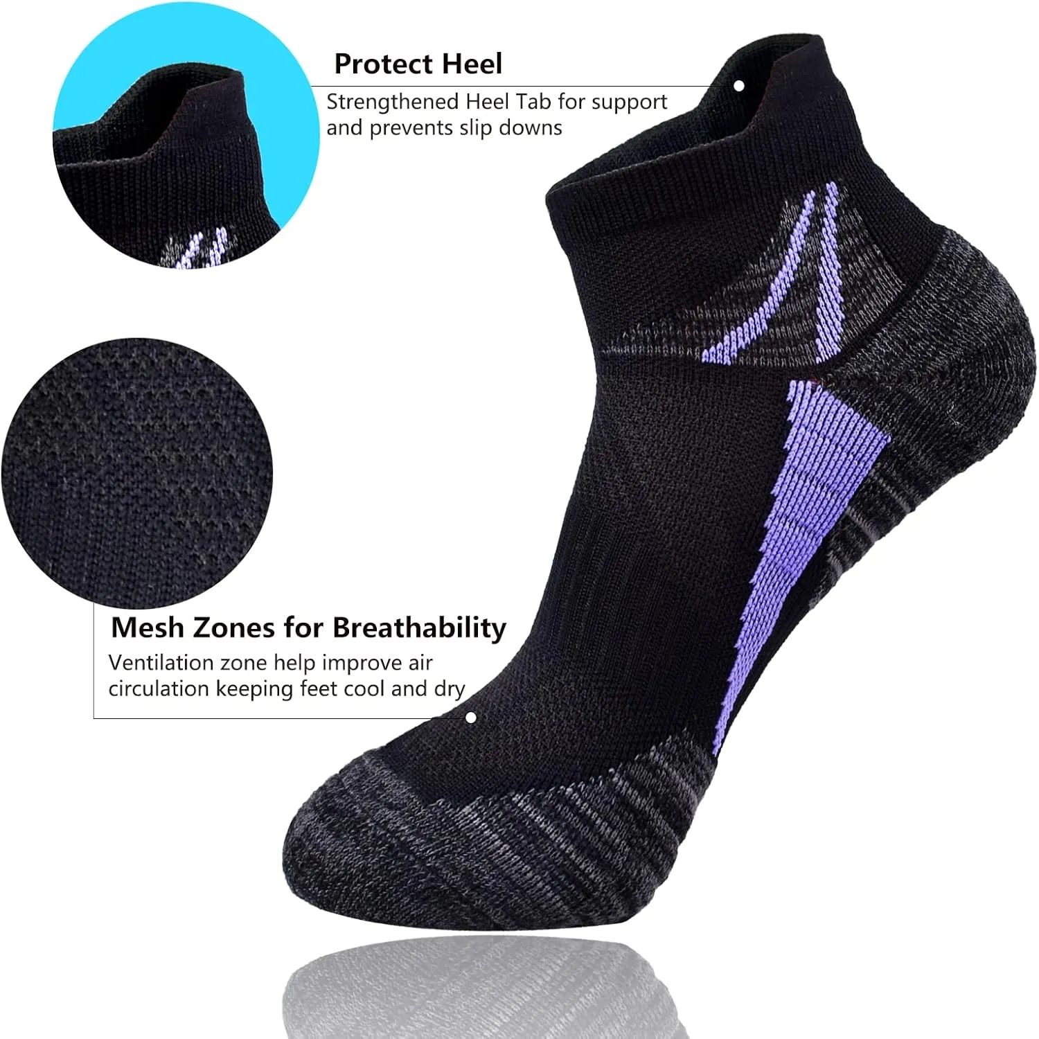 J.WMEET Womens Ankle Socks Athletic Cushioned Breathable Performance Sport Tab Cotton Quarter Women's Running Socks 6 Pack