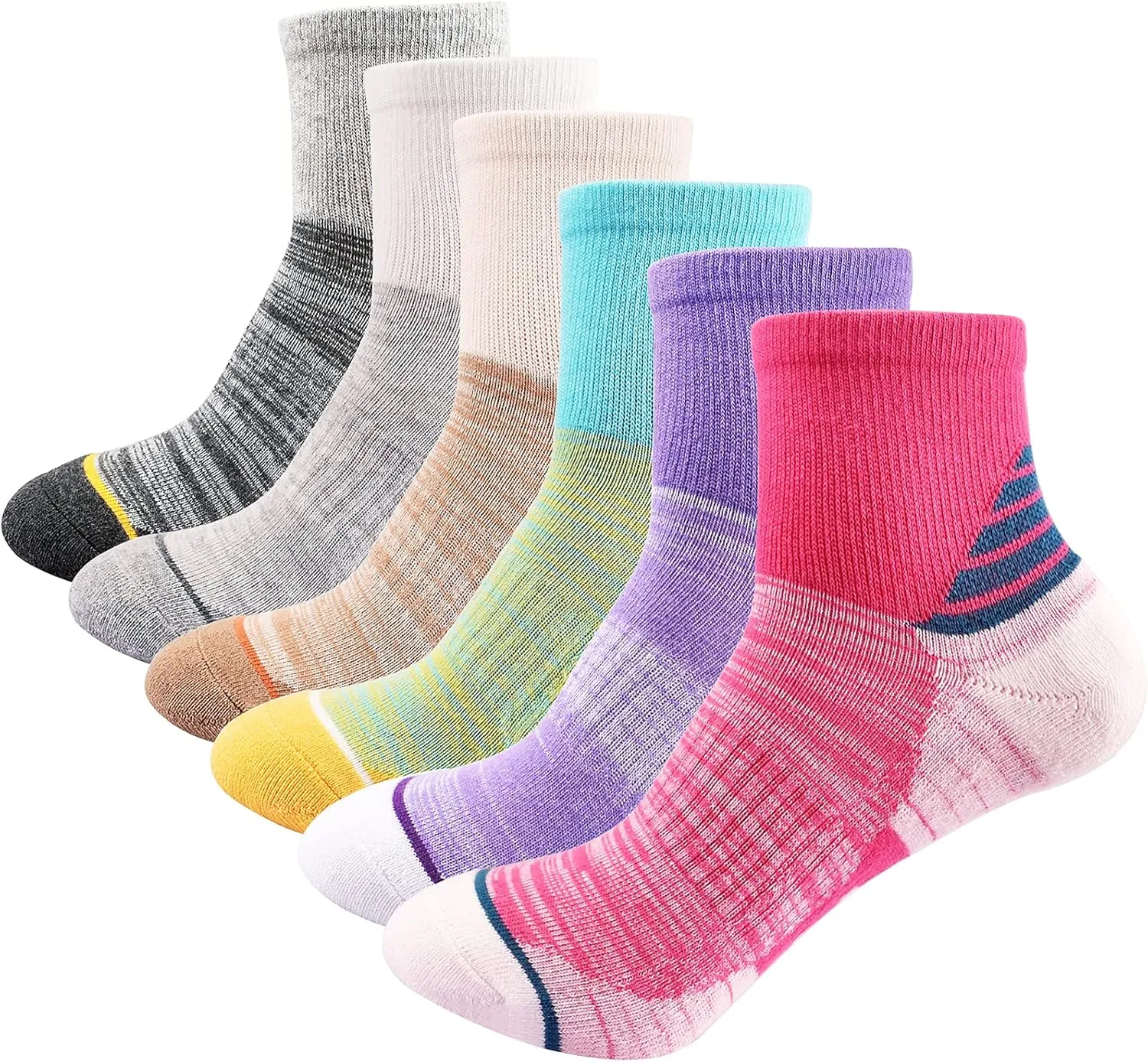 J.WMEET Women's Athletic Ankle Socks Quarter Cushioned Running Socks Hiking Performance Sport Cotton Socks 6 Pack