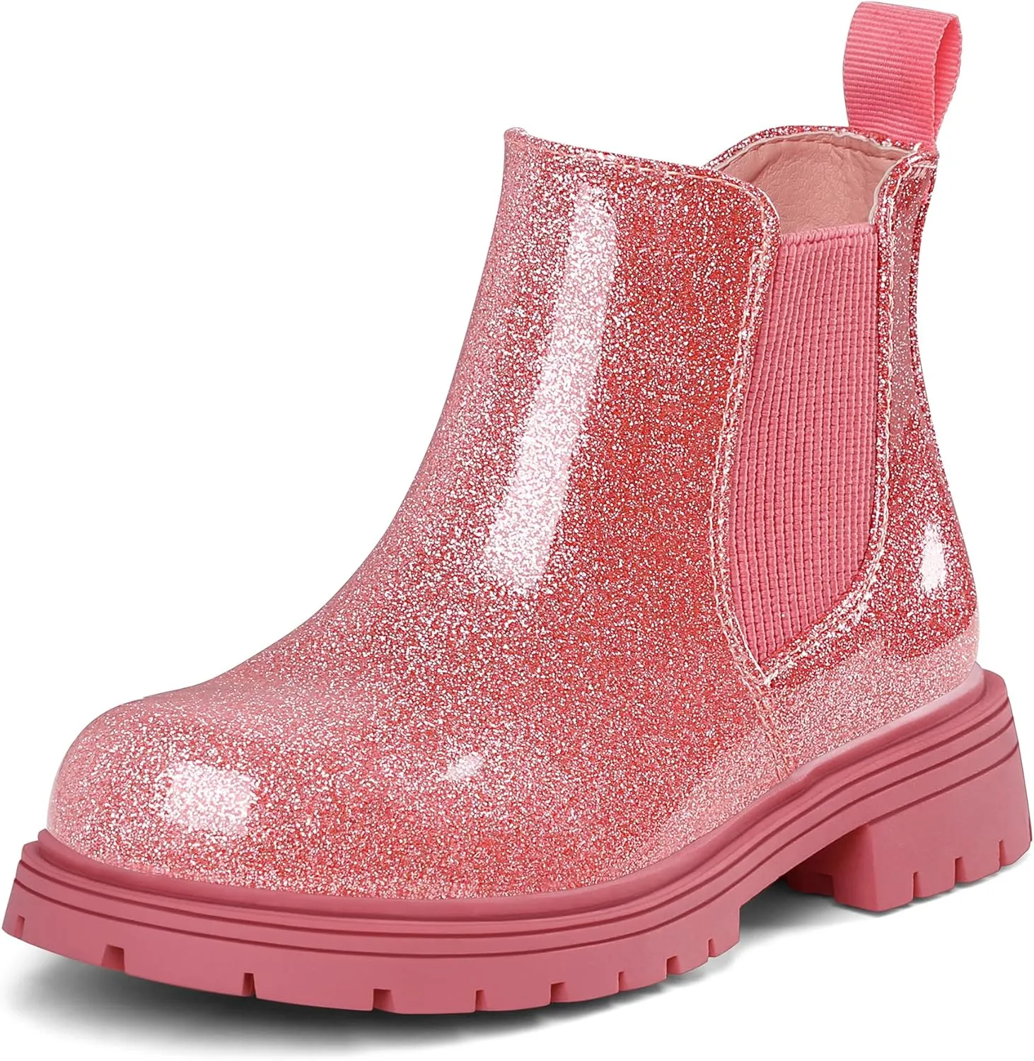K KomForme Girls Glitter Ankle Boots Side Zipper Chelsea Booties Lug Sole (Toddler/Little Kids/Big Kids)