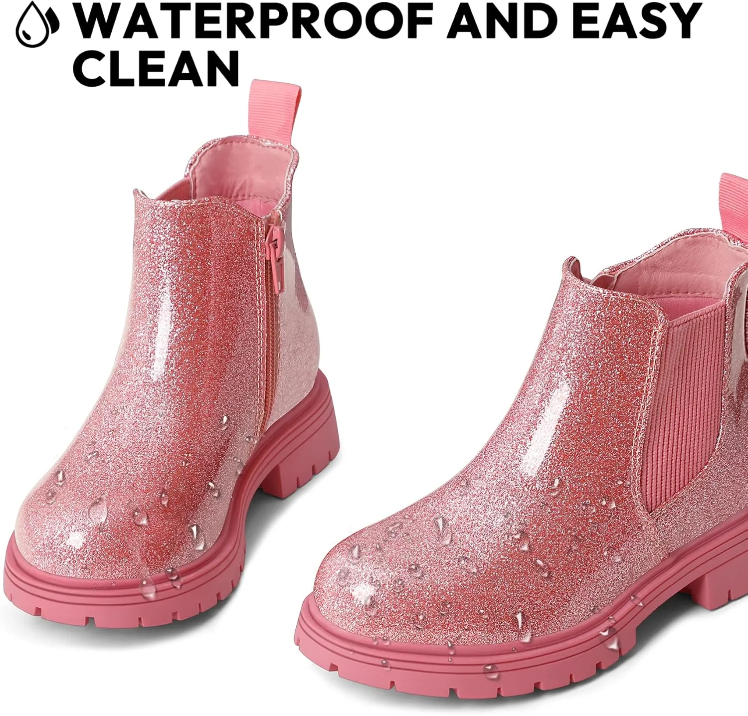 K KomForme Girls Glitter Ankle Boots Side Zipper Chelsea Booties Lug Sole (Toddler/Little Kids/Big Kids)