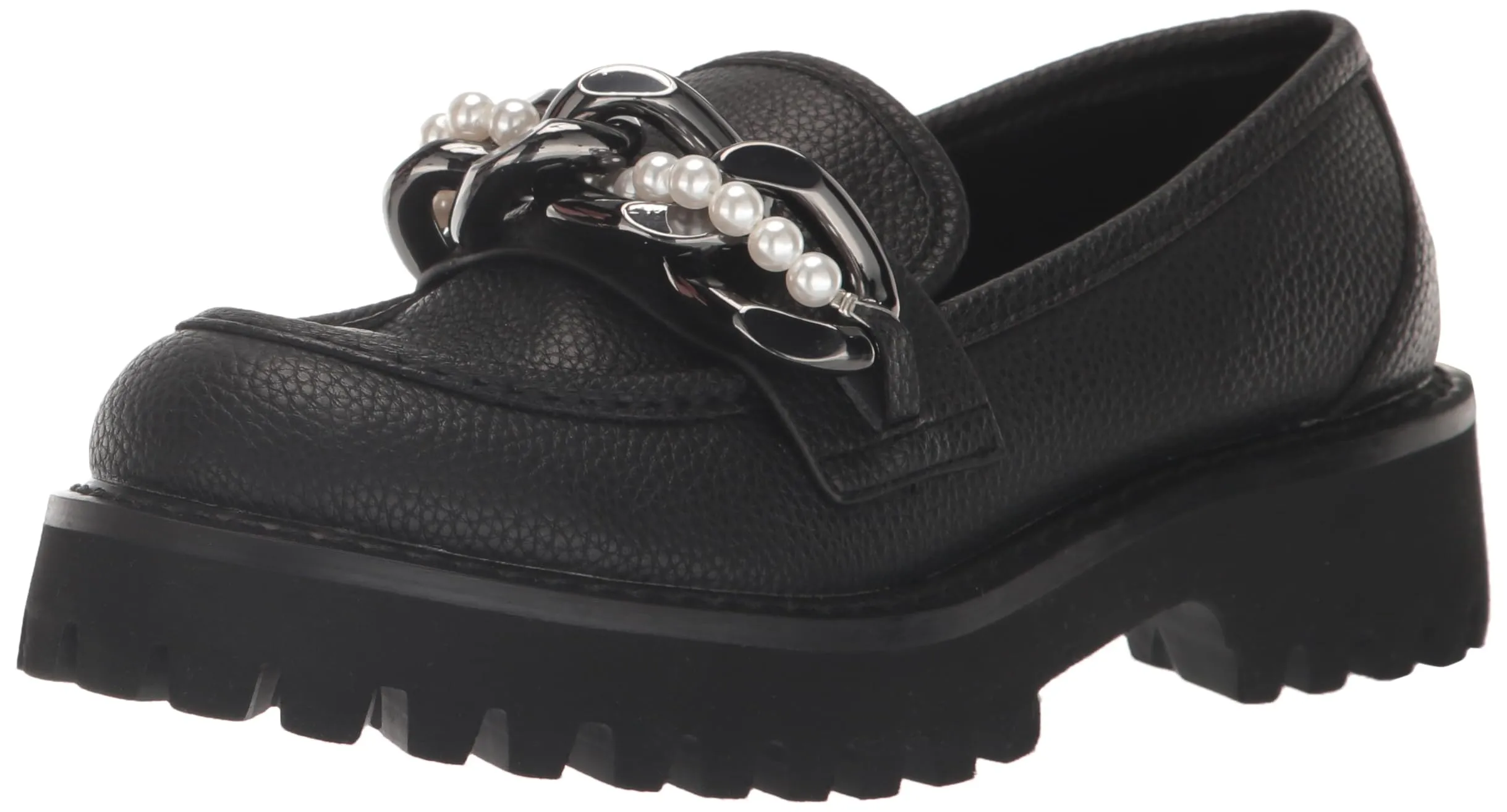 Karl Lagerfeld Paris Women's Slip On Embellished Gemsy Loafer Flat, Black, 5.5