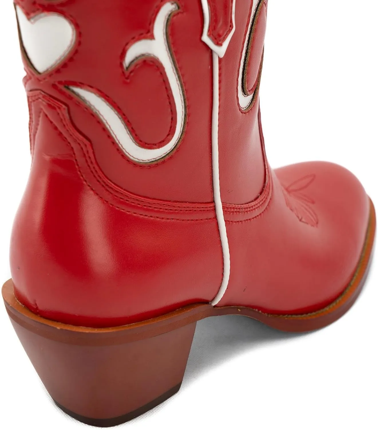 KaroNairy Cowboy Booties for Women Stitch White Heart Inlay Round Slip-On Western Cowgirl Ankle Cowboy Work Boots 11