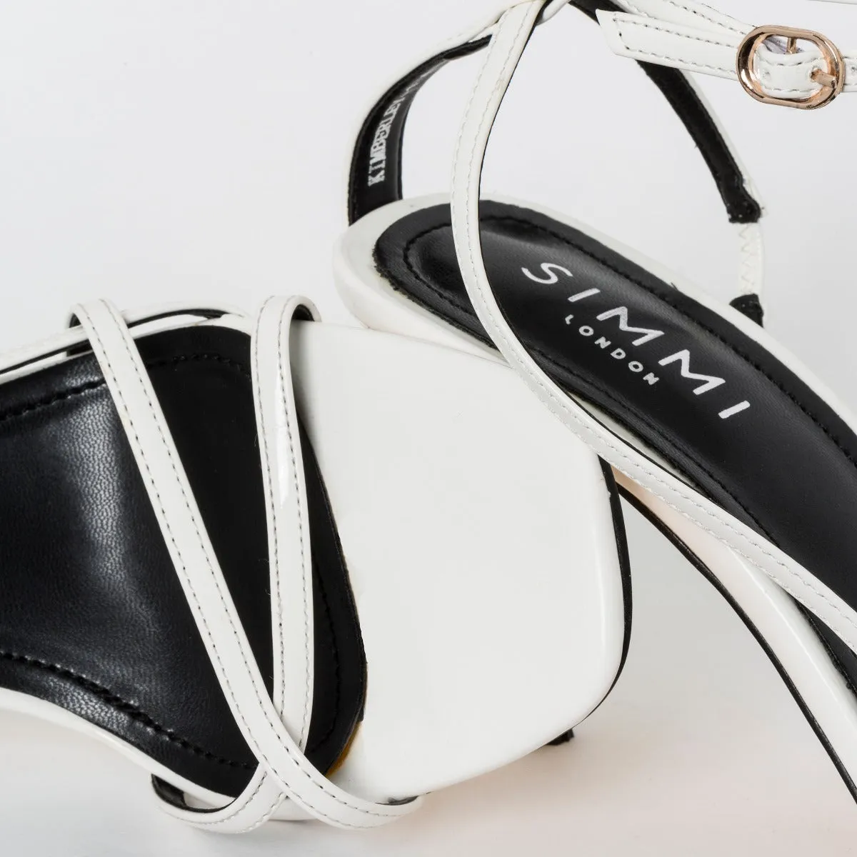 Kimberley White Patent Strappy Mid Stiletto Heels