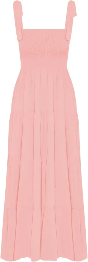 kinstell Women's Summer Boho Spaghetti Strap Square Neck Ruffle Casual Flowy Long Dress Beach Swing Party Maxi Dress