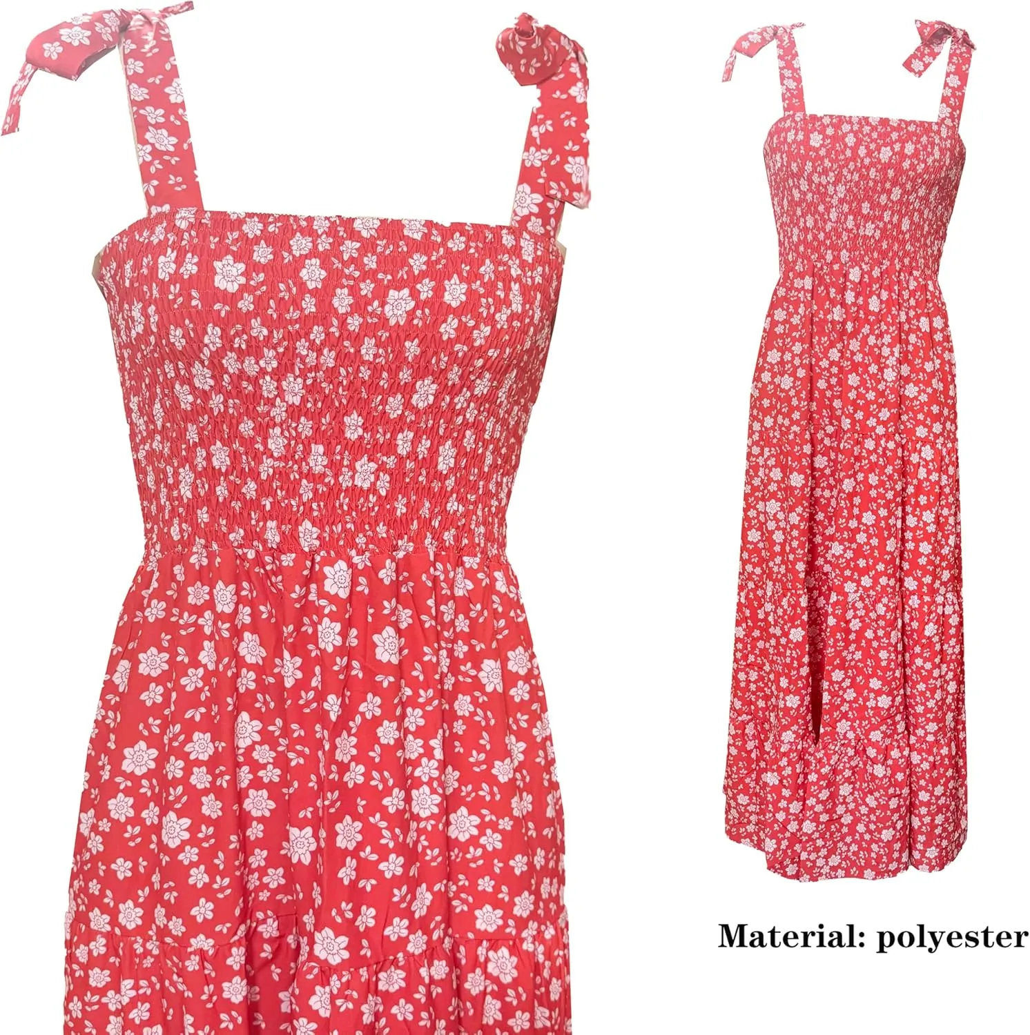 kinstell Women's Summer Boho Spaghetti Strap Square Neck Ruffle Casual Flowy Long Dress Beach Swing Party Maxi Dress