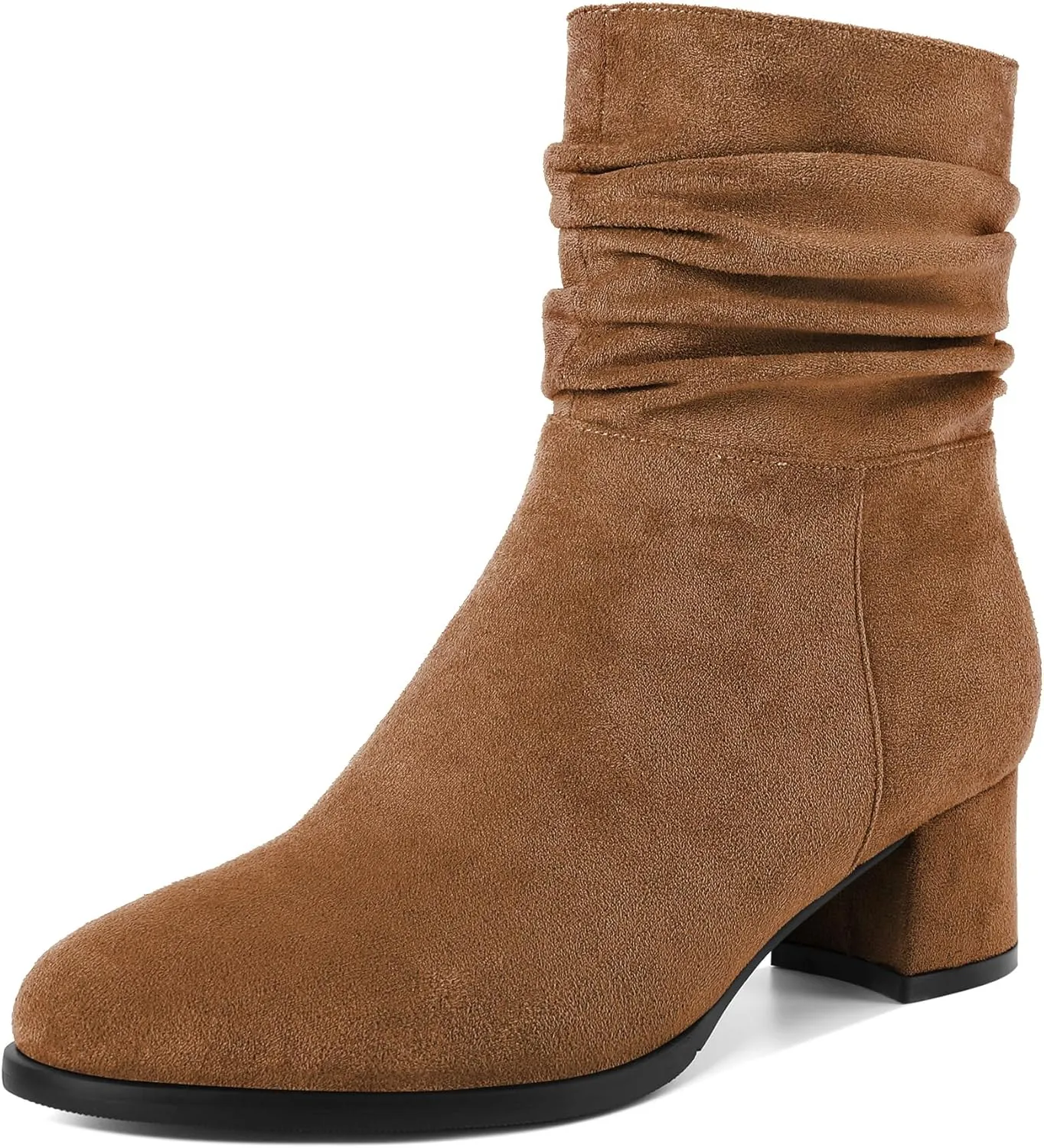 Kitten Boots for Women Chunky Boots Round Toe Low Heels Slouchy Ankle Booties Work Office Classic Fashion Retro Boots