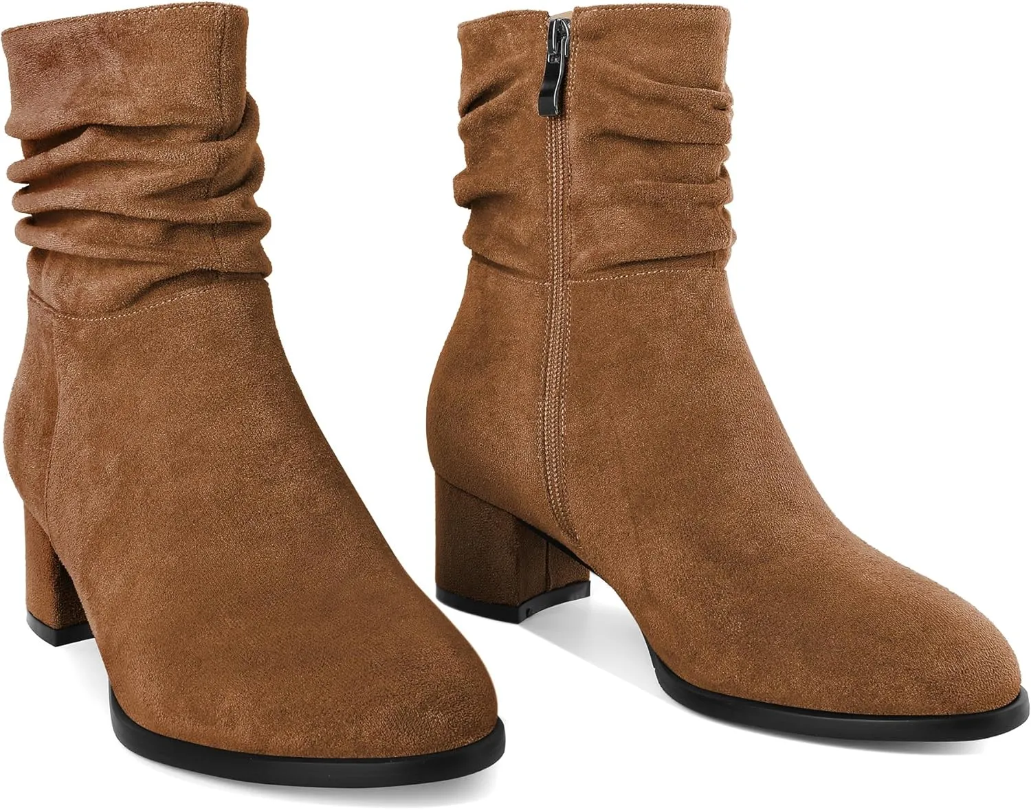 Kitten Boots for Women Chunky Boots Round Toe Low Heels Slouchy Ankle Booties Work Office Classic Fashion Retro Boots