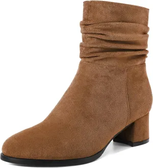 Kitten Boots for Women Chunky Boots Round Toe Low Heels Slouchy Ankle Booties Work Office Classic Fashion Retro Boots