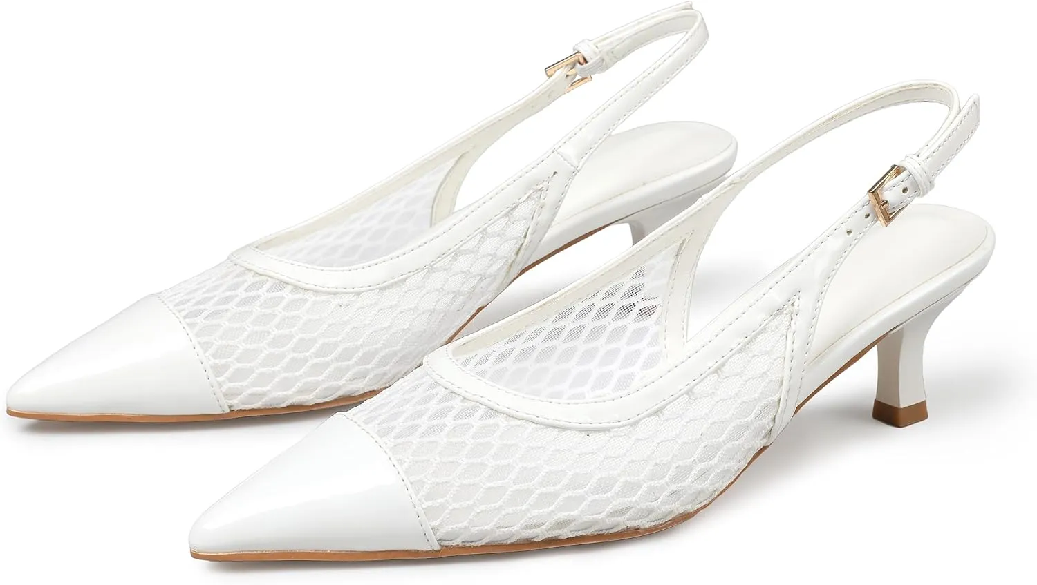 Kitten Heels for Women Mesh Pumps Slingback Closed Pointed Toe Heels Wedding Work Dress Sexy Low Pumps Shoes