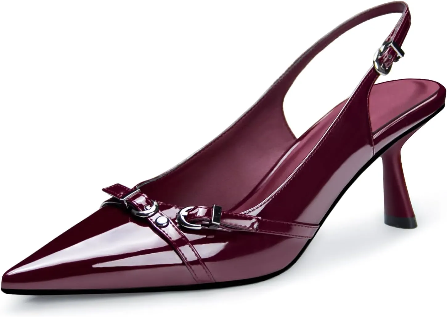 Kitten Heels for Women Slingback Heels Closed Pointed Toe Stiletto Heeled Sandals with Adjustable Buckle Strap for Dressy Proms Dating Party Office Comfortable Sexy Pumps Shoes