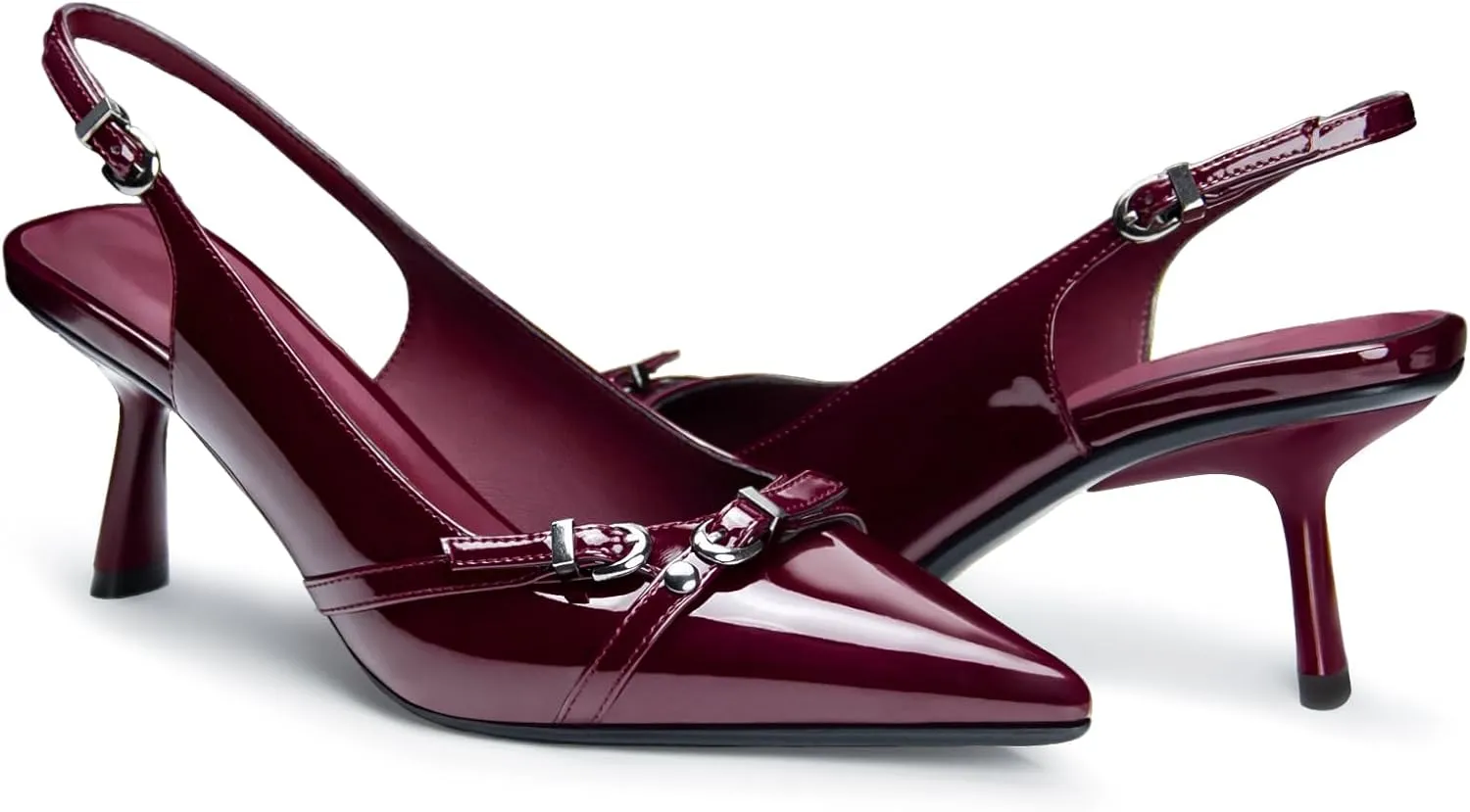 Kitten Heels for Women Slingback Heels Closed Pointed Toe Stiletto Heeled Sandals with Adjustable Buckle Strap for Dressy Proms Dating Party Office Comfortable Sexy Pumps Shoes