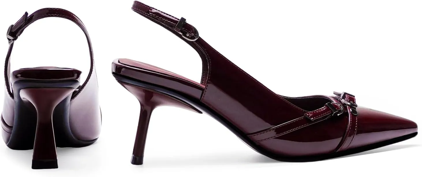 Kitten Heels for Women Slingback Heels Closed Pointed Toe Stiletto Heeled Sandals with Adjustable Buckle Strap for Dressy Proms Dating Party Office Comfortable Sexy Pumps Shoes