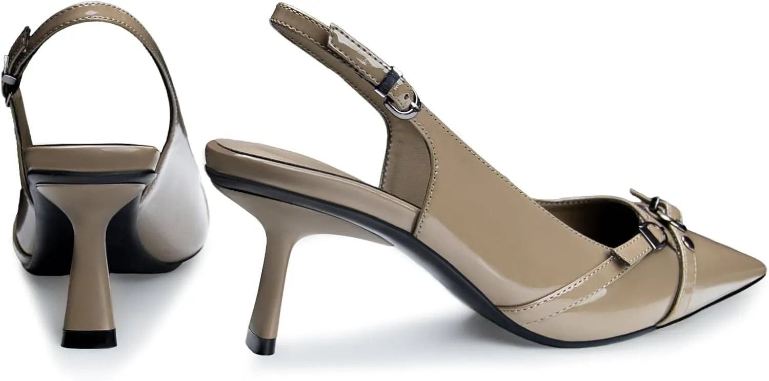 Kitten Heels for Women Slingback Heels Closed Pointed Toe Stiletto Heeled Sandals with Adjustable Buckle Strap for Dressy Proms Dating Party Office Comfortable Sexy Pumps Shoes