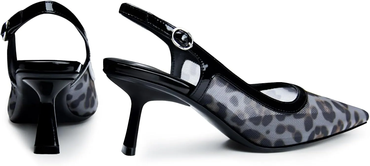 Kitten Heels for Women Slingback Heels Closed Pointed Toe Stiletto Heeled Sandals with Adjustable Buckle Strap for Dressy Proms Dating Party Office Comfortable Sexy Pumps Shoes