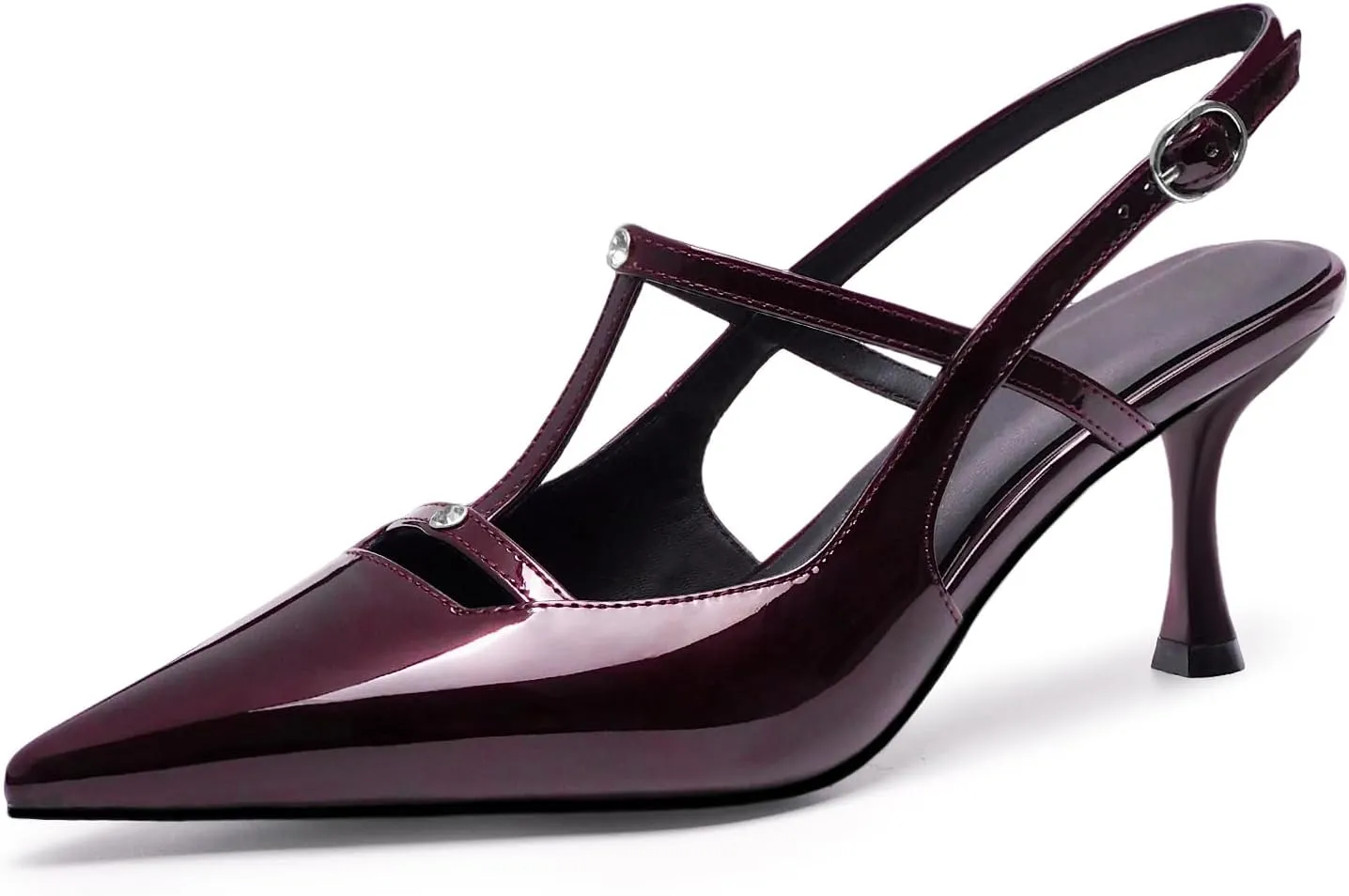 Kitten Heels for Women Slingback Shoes Closed Pointed Toe Stiletto Pumps Slip on T Strap High Heels for Dressy Party Office Heeled Sandals